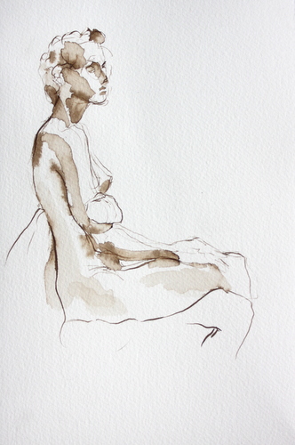 Shaundra Seated, Ink on paper, 10 figurative,pen and ink,10x7,price $125
