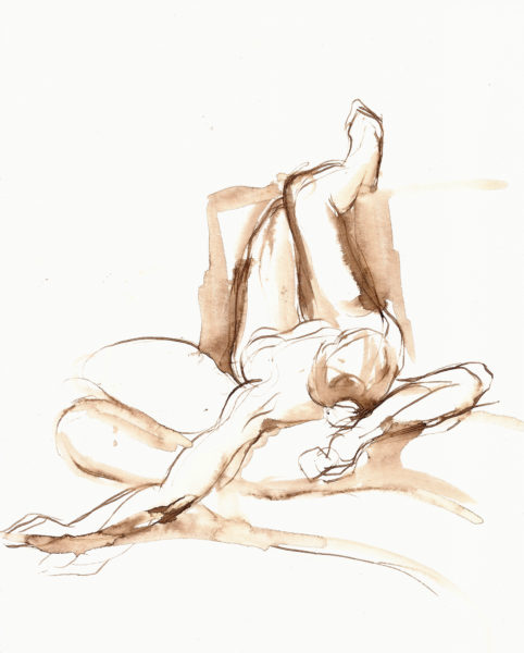 walnutinkdrawingrecliningfemlenude