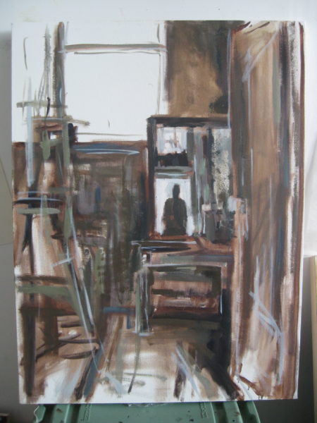 Modern Annunciation Oil painting in progress shot