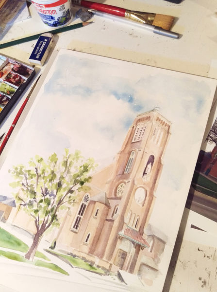 St Joseph Maumee Watercolor in Progress