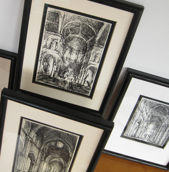 3 framed drawings