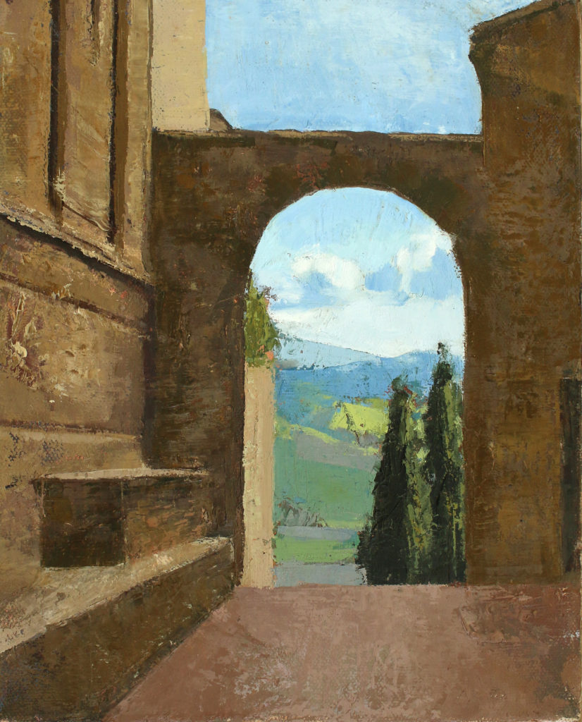 Oil painting of archway in Pienza, Tuscany, Italy by Michelle Arnold Paine